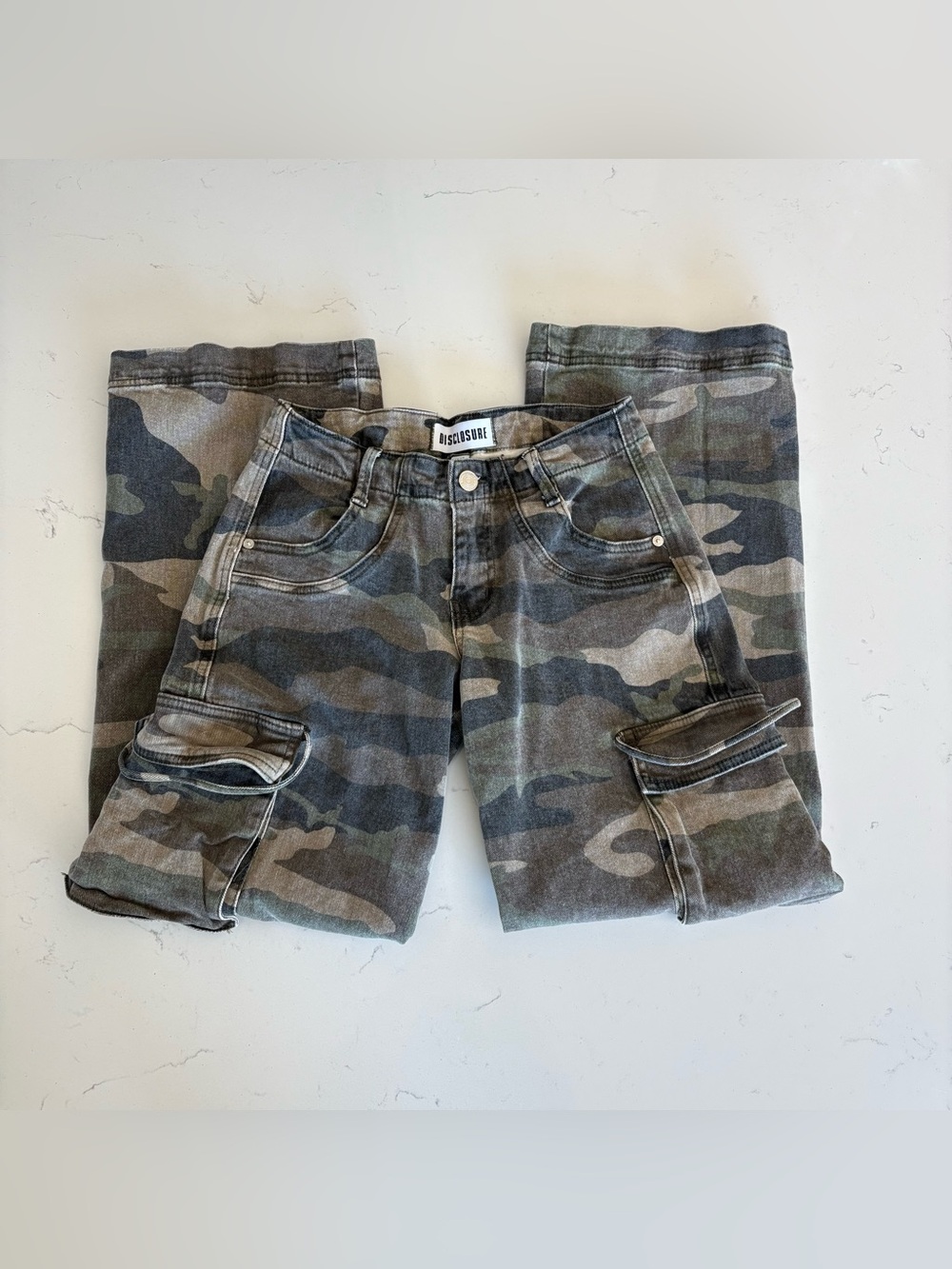 Risque Women’s Straight Leg Cargo Jeans - Green Camo